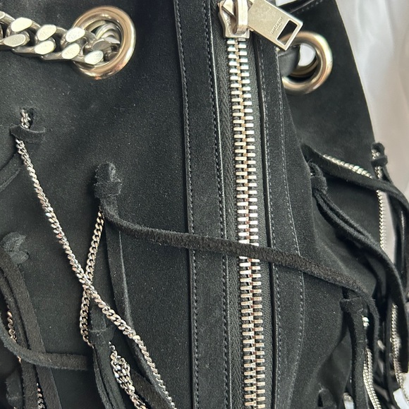 Saint Laurent Black and Silver Shoulder Bag with Fringe - Picture 5 of 16